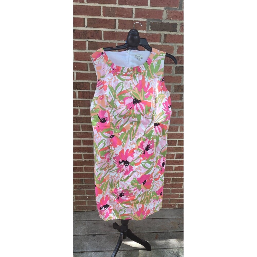 Kim Rogers Floral Sleeveless Dress Size 16 Pink Green Tropical Print